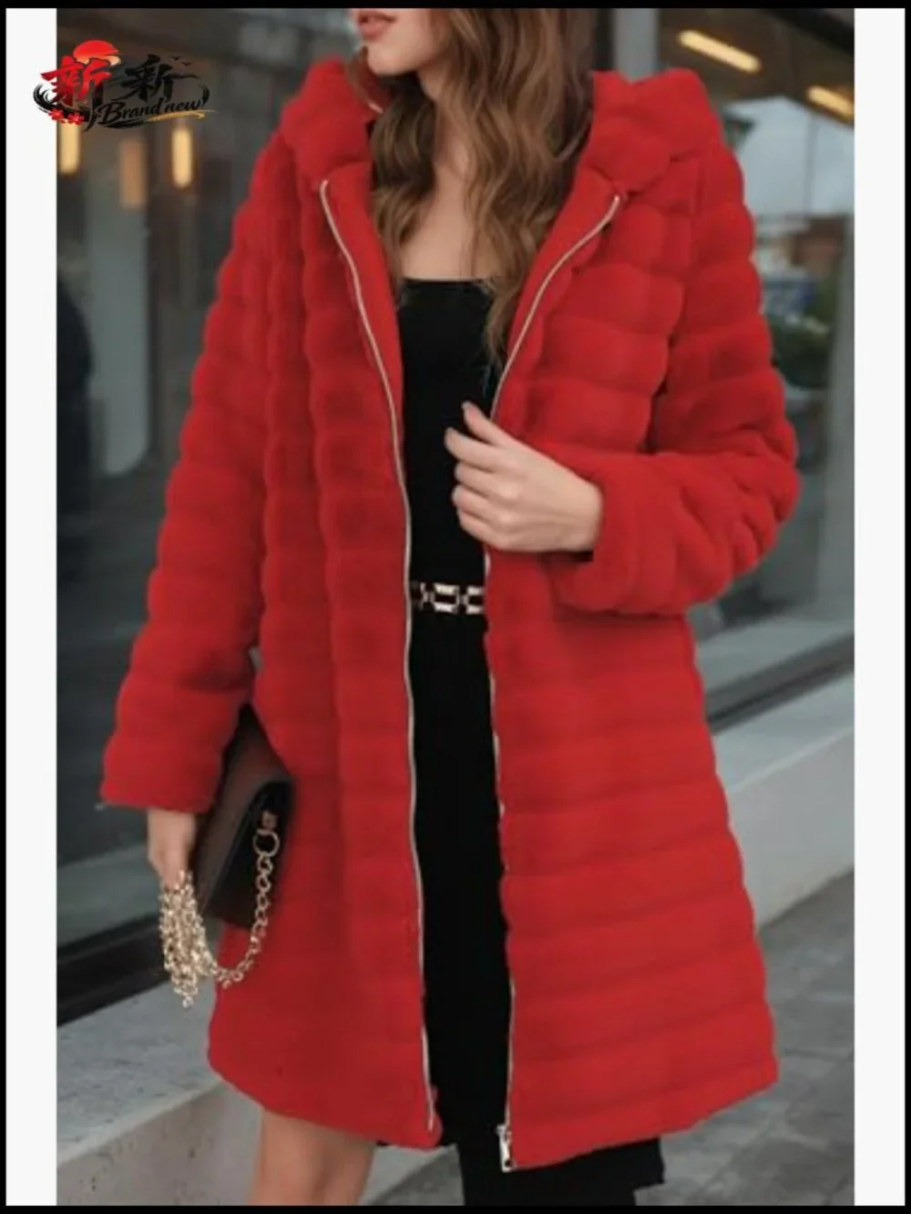 Long Faux Fur Coat Hooded Zip Up Winter Overcoat - Picture 2 of 7